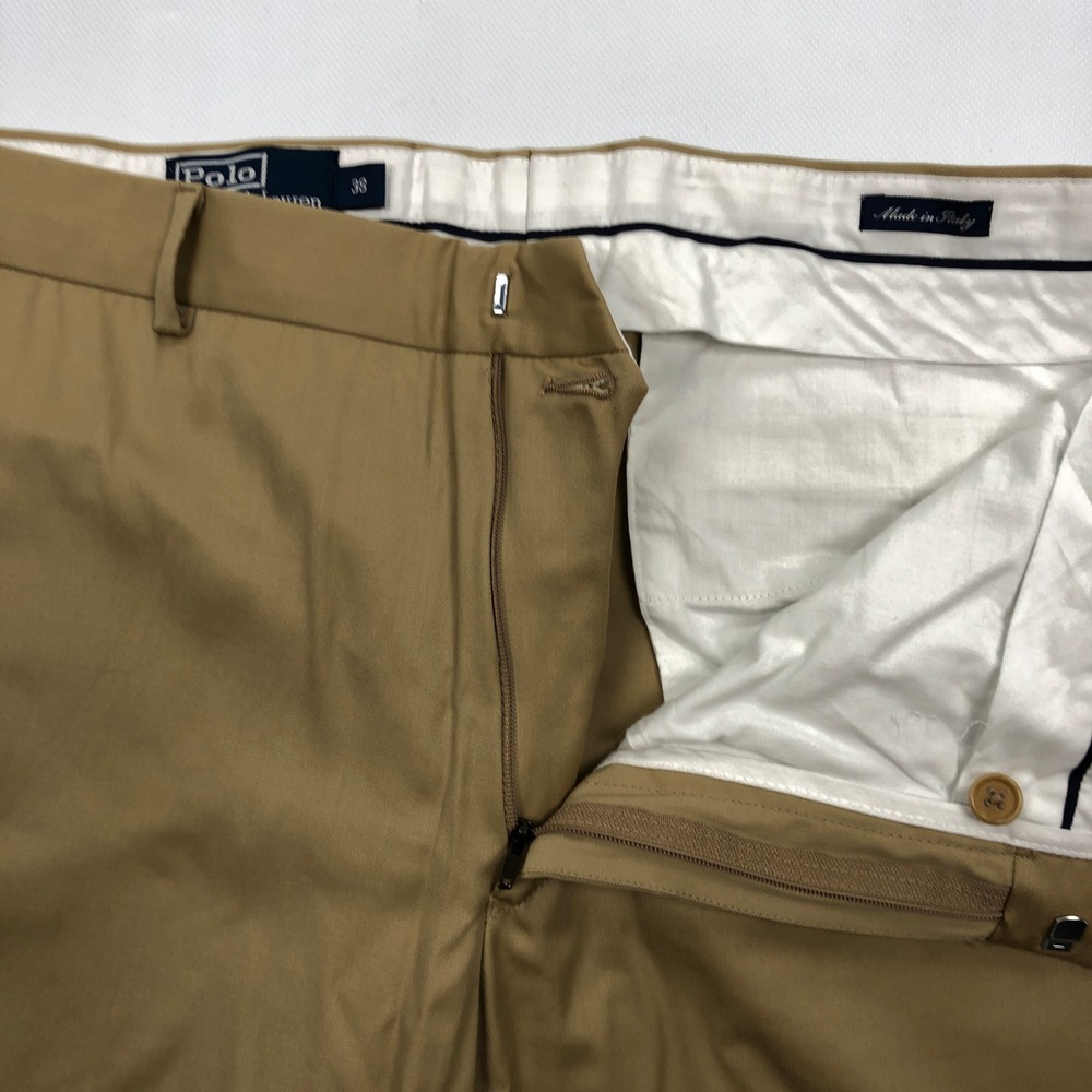 Polo Ralph Lauren Mens 38 Tan Wool Dress Pants Made in Italy Straight Leg Chino - Picture 4 of 13
